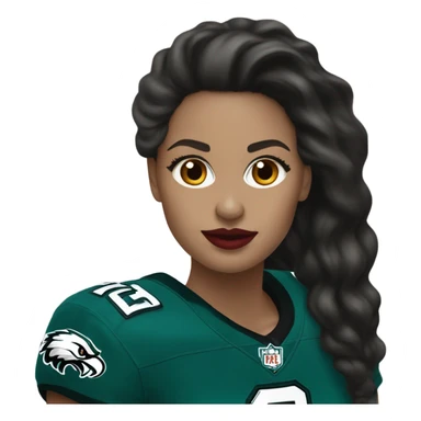  White skin female dark hair red lips wearing Philadelphia Eagles jersey sticker