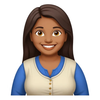 40 yr old chubby Sri Lankan woman, dark skin, straight brown hair, big smile, white teeth, european clothes, longer hair sticker