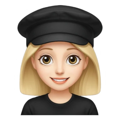 나는 여자이고 눈이 큰 편이고 MBTI는 ENTP야.  모자를 즐겨 써. 검정색 티셔츠를 입혀줘. 성격은 웃기고발랄하게 표현됐으면좋겠어. sticker