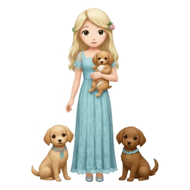 Pastel anime lady long hair with long lace dress full body holding puppy sticker