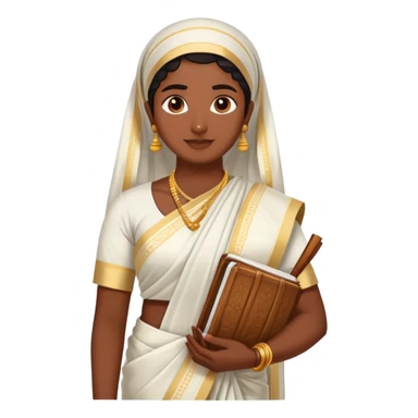 Malayali person in traditional Kerala attire with mundu and kasavu saree sticker