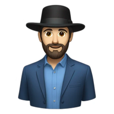 Bearded Hasidic Man in blue button down shirt, blazer, black fedora sticker