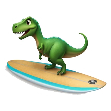 Dinosaur on a surfboard wearing a Toto  sticker