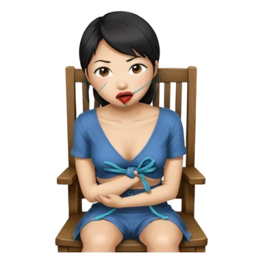 An asian woman, tied to a chair and ballgagged sticker