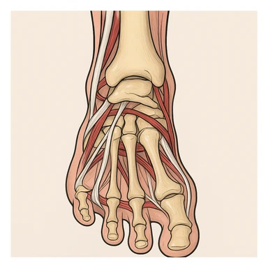 Anatomical illustration of a pronated foot, detailed bones and soft tissue, medical style, neutral background, plantar view, inspired by the reference image. sticker