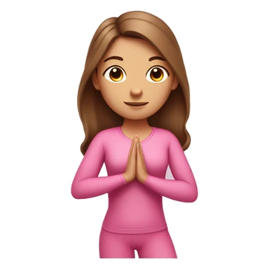 A girl with brown long hair and fair skin stands in a yoga pose in a pink suit sticker