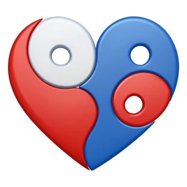 Make a yin yang like heart emoji with the colors being blue and red and no white parts, with two holes and not three and no empty parts left out, make the heart completely filled up sticker