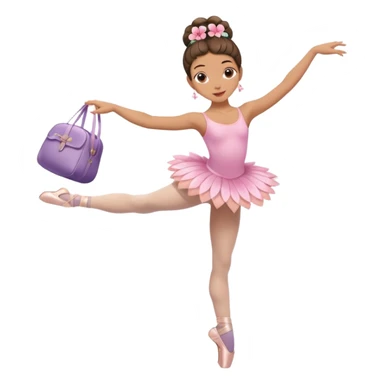 girl with a Hawaiian flower in her hair, wearing ballet pointe shoes, doing ballet with a bag sticker