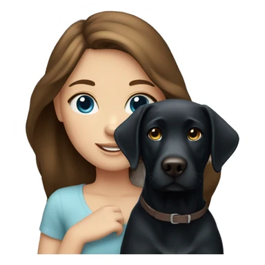 brown haired blue eyed girl with black lab dog  sticker
