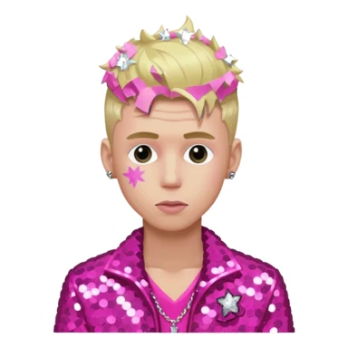 Machine Gun Kelly with blonde hair, dark pink sequin outfit sticker