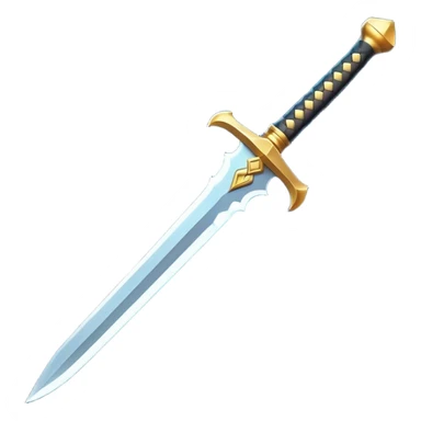 Clash of Clans aesthetic: Cinematic Playful Sword Emoji, rendered in a 3D vector-style similar to standard emojis with minimal shading and bold, simplified shapes. A compact, isometric blade with a gleaming, intricately designed hilt and a razor-sharp edge, softly glowing with a heroic, battle-ready charm. Simplified yet unmistakably iconic, highly detailed and consistent, glowing with a soft radiant brilliance and high shine. Stylized with a touch of medieval finesse and a soft glowing outline, capturing the essence of a legendary sword with a friendly, playful vibe! sticker