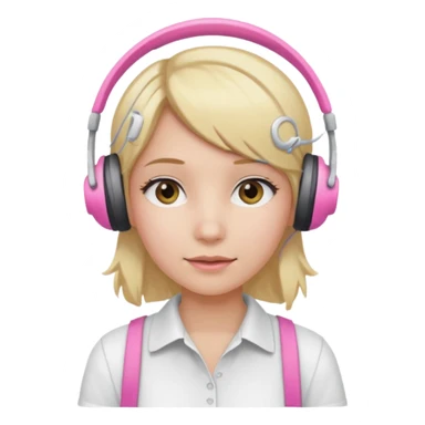 girl with blonde hair, white shirt and pink headset sticker
