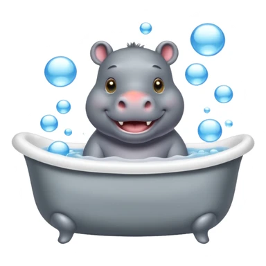 happy hippo with bubbles in bathtub sticker