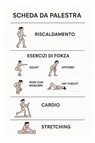 Scheda da palestra su sfondo bianco in italiano specifica per allenamento al femminile sticker