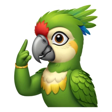 Green parrot face which doing a 'yes sir' gesture (right hand is raised in a military-style salute, with the fingers touching the forehead) sticker