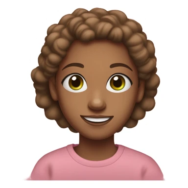 young teenage girl with brown shirt and green eyes and freckles and pink sweat shirt with big smile and nose ring  sticker