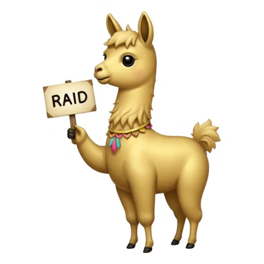 A small golden llama silhouette holding a sign in its mouth that says RAID sticker
