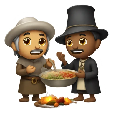 Pilgrim and Indian eating stew  sticker