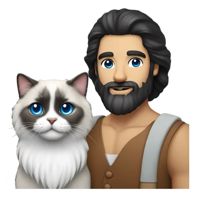 Black hair and beard turkish man with white blue eyed ragdoll cat  sticker