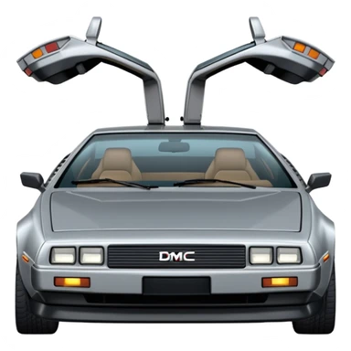 Silver DMC 12 Delorean, closed doors, backside view sticker
