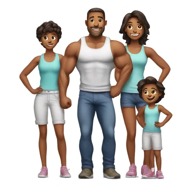 happy muscular family sticker