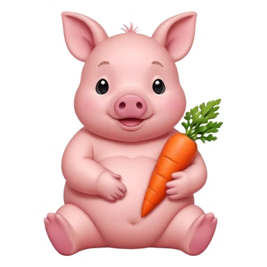 Baby Sitting Piglet – chubby piglet sitting down holding a toy carrot sticker