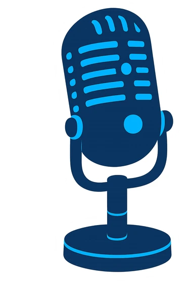 A microphone emoji in colors #1E284A and #1FA8E0 sticker