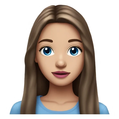 Beautiful teenage girl, long hair, brunette, blue eyes, pink lip color sticker