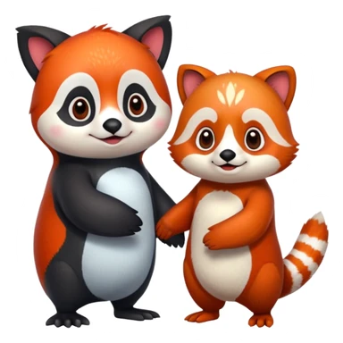 A cartoon  cute one penguin and one red panda  seperste animals not a combination of the animals holding "hands" sticker