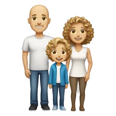 family, all light skinned, dad bald, mom light brown short curly hair, son blond short short curly hair, daughter dark blond shoulder length hair sticker