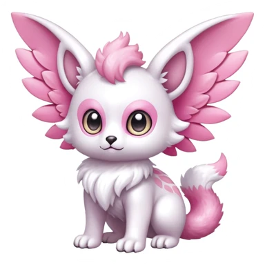 Shiny epic glittery divine white gold pink animal-fakemon-creature with head-ear-wings, cute, adorable, big eyes, fluffy tail sticker