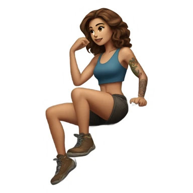 Beautiful tattooed woman brown hair climbing rocks sticker