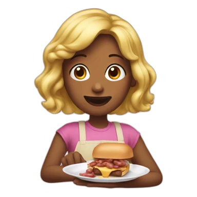 A girl eating a sosage sticker