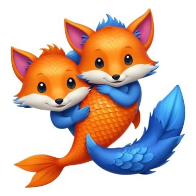 Make a pair of hugging or cuddling best friends: a bright orange fish and a vivid blue fox sticker
