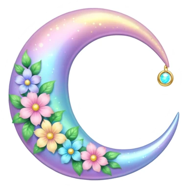 glossy Pastel iridescent floral shiny l crescent damask moon sticker