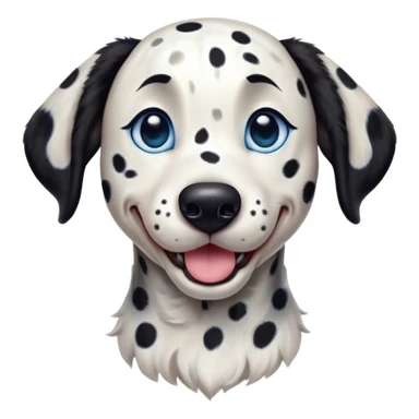Cinematic Comical Spotted Dalmatian Portrait Emoji, Head tilted dramatically with an exaggeratedly shocked or amused expression, featuring a striking Fur of predominantly white with vivid black patches, wide, expressive blue eyes filled with playful disbelief, Simplified yet hilariously expressive features, highly detailed, glowing with a slightly sassy glow, high shine, dramatic yet playful, stylized with an air of cheeky charm, bright and endearing, soft glowing outline, capturing the essence of a spirited and over-the-top guardian, so meme-worthy it feels like it could side-eye its way into internet fame instantly! sticker