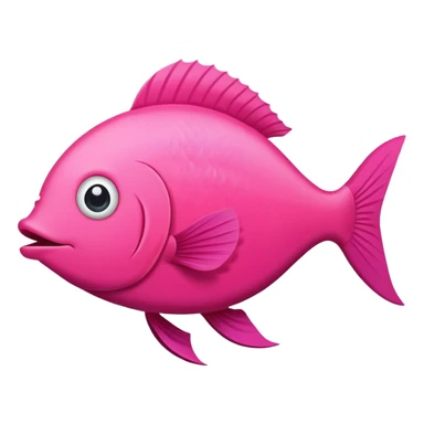 bright pink fish seen in exact side view, facing perfectly to the right, only one eye visible, complete flat 2D side profile, derpy expression with silly smile, flat like a paper cutout sticker