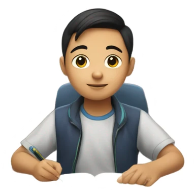 Kid doing homework who is asian sticker