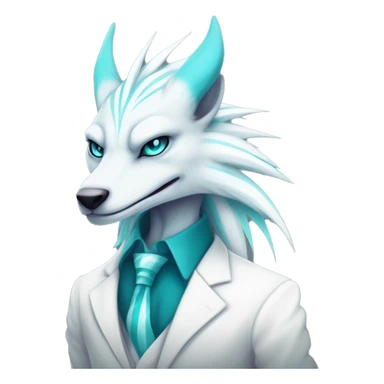 White elegant beautiful natural cute badass epic anthro modern albino sergal-vernid-Fakémon with cyan mane, with cyan edgy stripes, anthropomorphic, two-legged, digitigrade, full body sticker