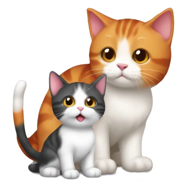 A small tricolour cat playing with a big red cat sticker