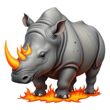 an angry rhino with fire on its horns sticker