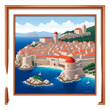 Dubrovnik – Cinematic Realistic Dubrovnik, depicted as a stunning coastal city with red-tiled roofs and ancient stone walls, set against the deep blue Adriatic Sea under warm Mediterranean light, rendered with rich textures that capture its enchanting beauty. sticker