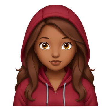 Curvy pretty brown girl with long brown hair, wearing a dark deep red hoodie sticker