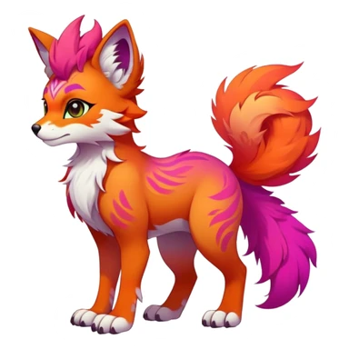 Male, masculine, Neon-colored multi-colored cute cool exotic Falvie-Fionbri-fantasy-creature-fursona, full body, with markings sticker