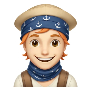 Clash of Clans aesthetic Playful Pirate Portrait Emoji, Head tilted with a roguish, cheeky grin and twinkling eyes, featuring a compact, spirited build with a jaunty hat and a quirky bandana, his natural skin tone evident, Simplified yet irresistibly charming features, highly detailed, glowing with a warm, inviting oceanic glow, high shine, spirited and lively, stylized with an air of whimsical maritime mischief, soft glowing outline, capturing the essence of a playful pirate exuding friendly rogue charm! sticker