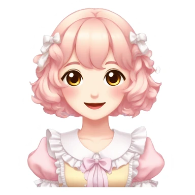 Gorgeous anime style lady blushing face maid outfit Lolita idol model colorful shiny sparkle kawaii pastelcore cottagecore pearly petite simplistic aesthetic trending style sticker