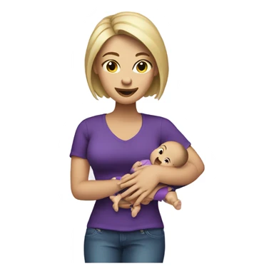 White Women in purple shirt rocking baby, but money stack instead of baby sticker