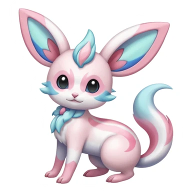 Shiny iridescent white albino Meloetta-Sylveon-Espurr-Palkia-Minccino-Chinchilla-fusion-animal-hybrid-creature, full body  sticker