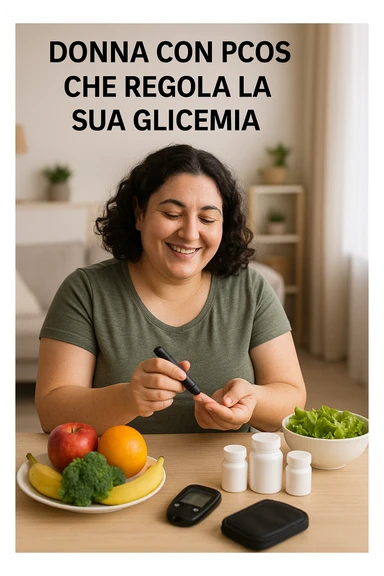 Donna con pcos che regola la sua glicemia immagine realistiche in italiano sticker
