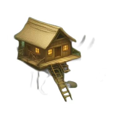 mysterious island with wood cabins sticker